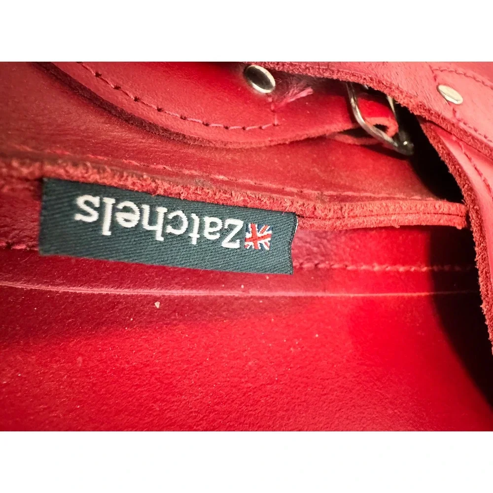 Zatchels Red Leather Satchel Messenger Bag Handmade in England 14.5 Inch